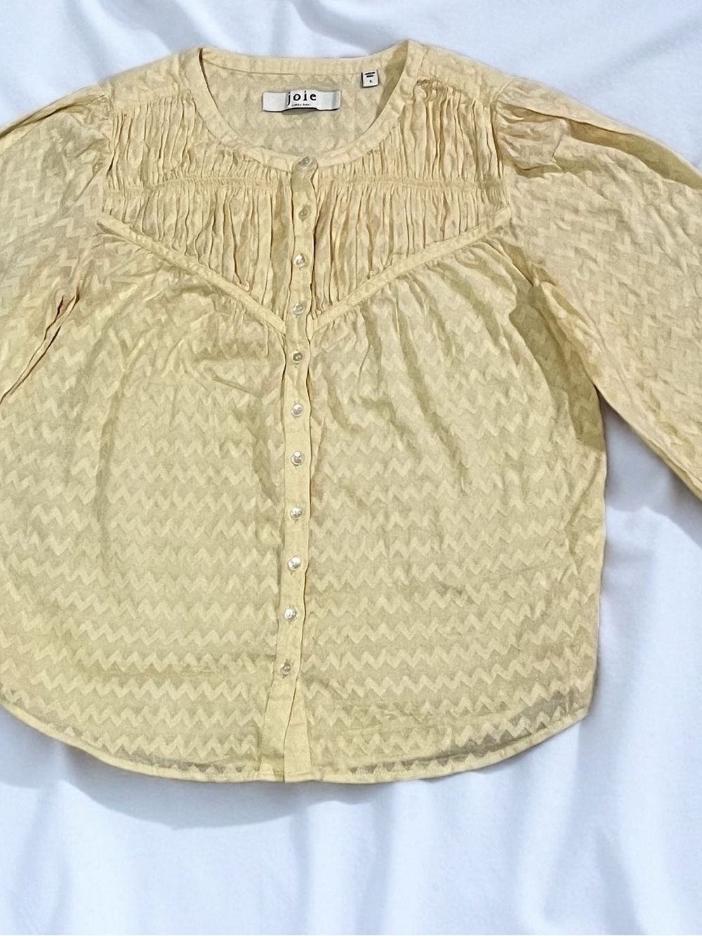 Joie Soft Yellow Button-Front Pleated Blouse